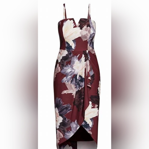 City Chic Floral Maxi Dress - Burgundy and Blue - Picture 3 of 6